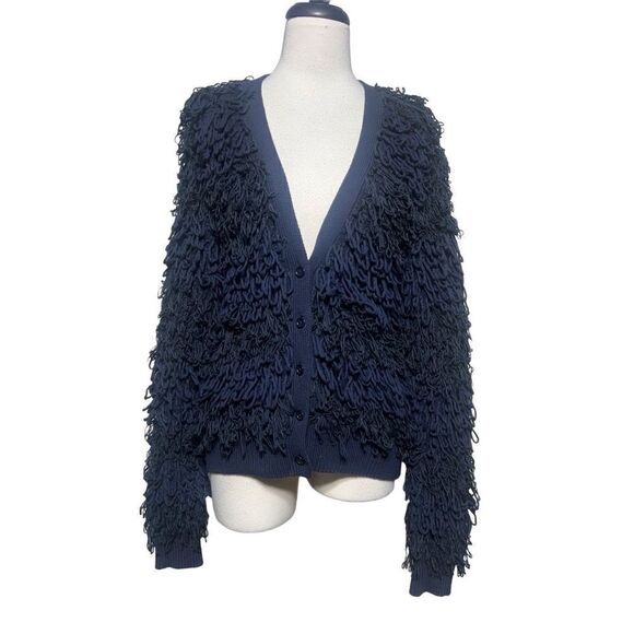 Maeve Anthropologie Larissa Fringed Loop Navy Cardigan Sweater XS - Picture 1 of 5